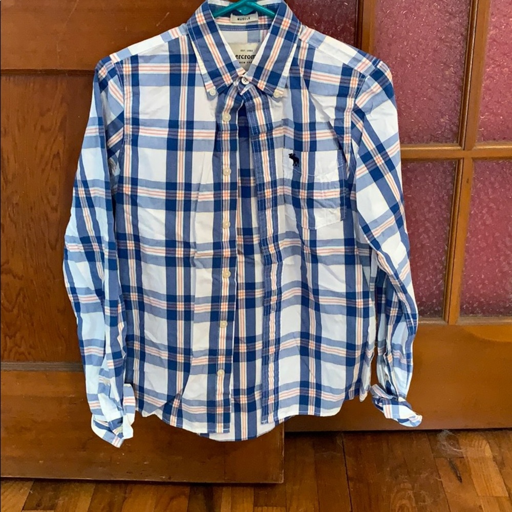 Boys orange/blue button up shirt,Sz XL Abercrombie